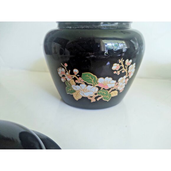 Vintage Avon Black Porcelain Lidded Ginger Jar Floral 6" tall - Picture 9 of 10
